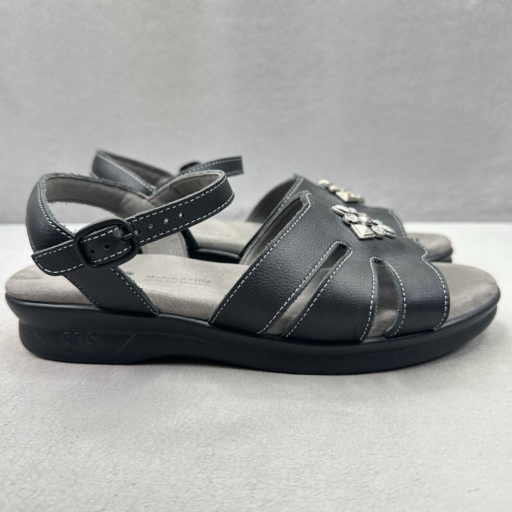 SAS Helena Womens Size 7 (M) Quarter Strap Sandals Black Leather Huarache